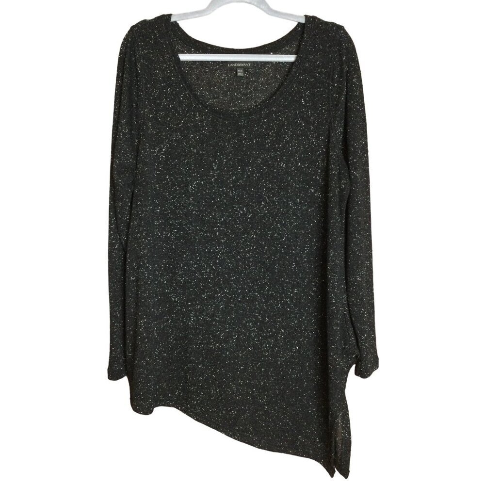 Lane Bryant Metallic Black Long-Sleeve Asymmetrical Tunic Top Blouse Size 18/20